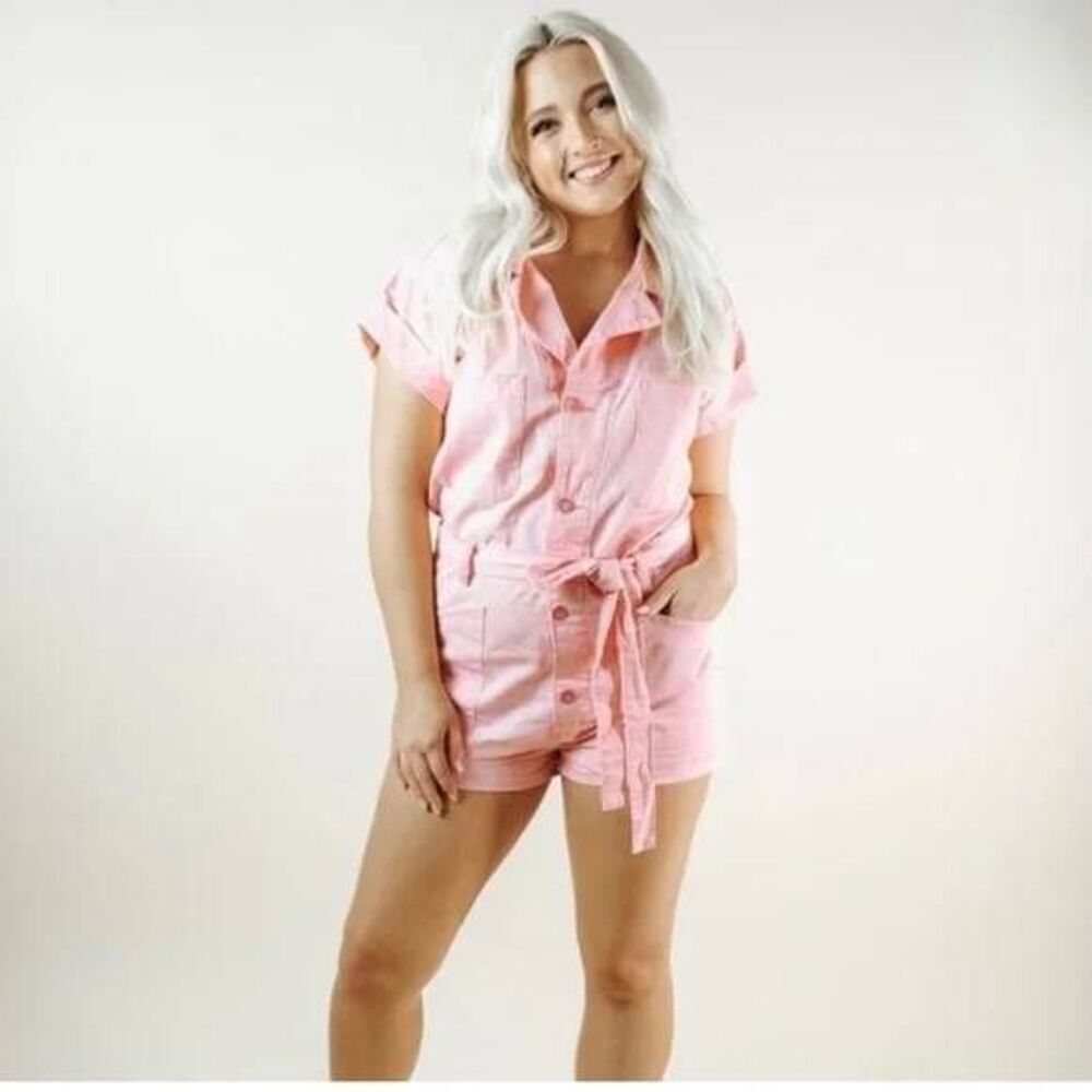 Kittenish Valentina Pink Utility Shorts Romper Jumper NWT Femme Girly Summer